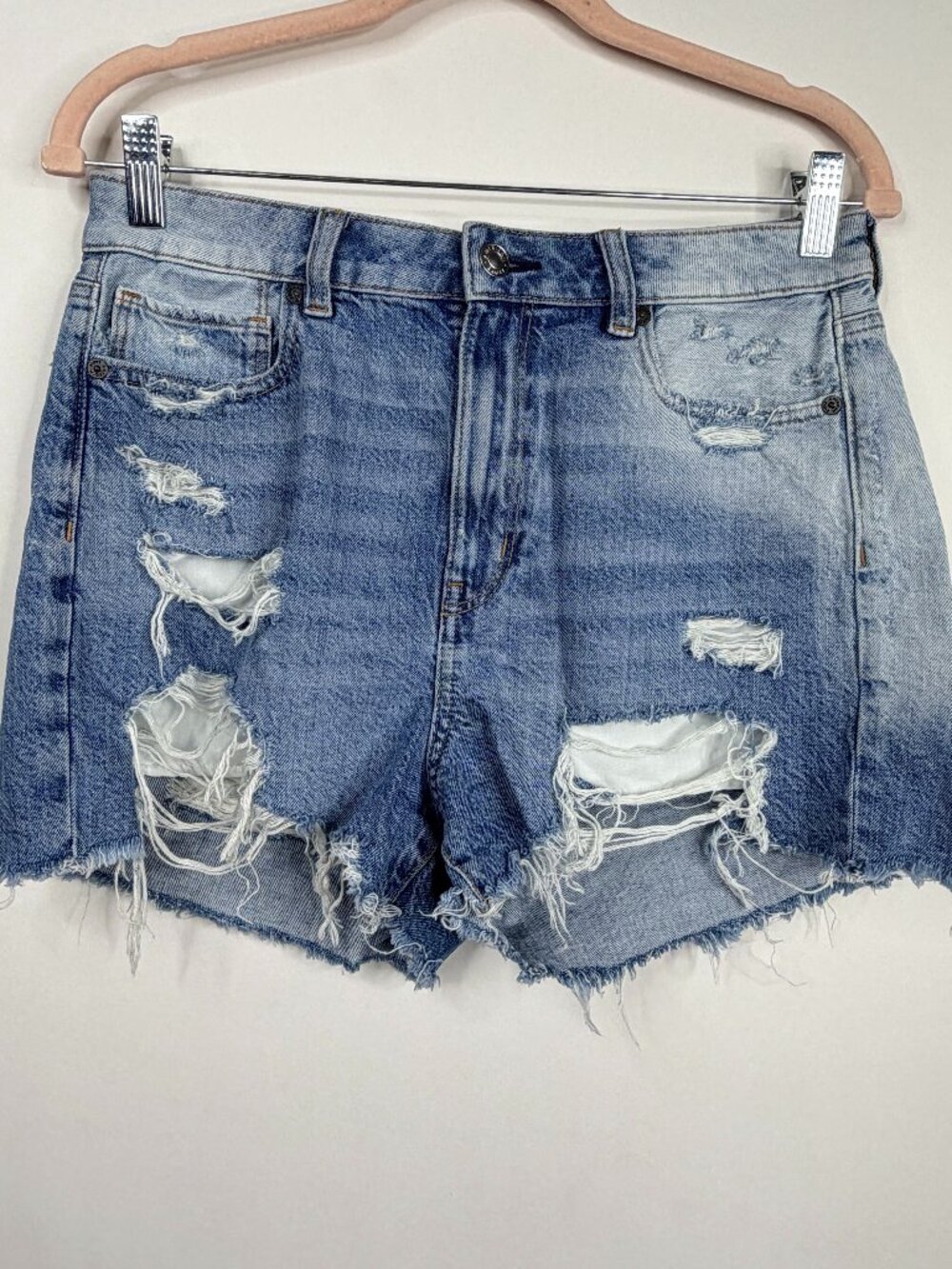 American Eagle Outfitters Ripped Denim Short Acid Wash 8 #A3109 - Picture 2 of 7